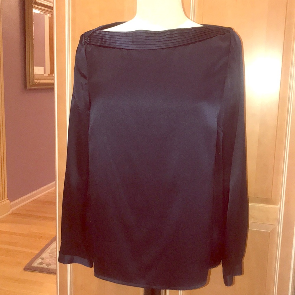 100% silk navy blue Talbots blouse Sz 10p